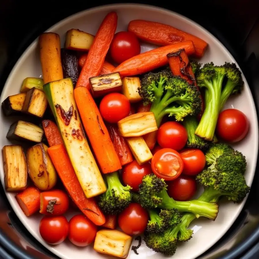 Legumes assados coloridos preparados na Air Fryer